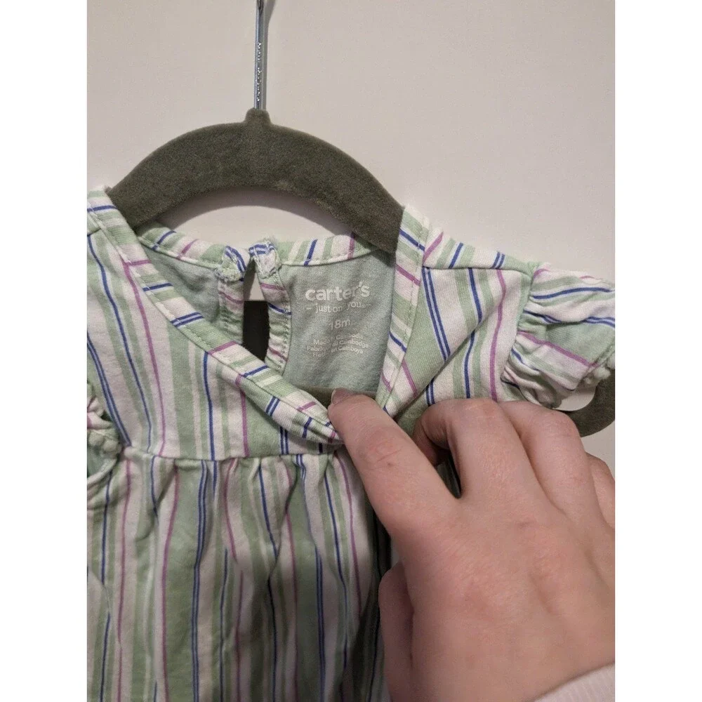 Carter's Green Striped One Piece Onesie/Romper 12-18